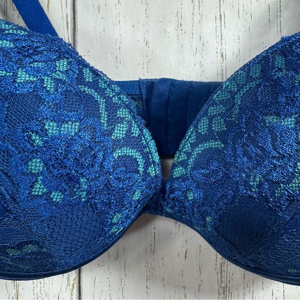 Frederick’s of Hollywood Blue Lace Push Up Bra 34D Underwire Padded - Picture 4 of 12